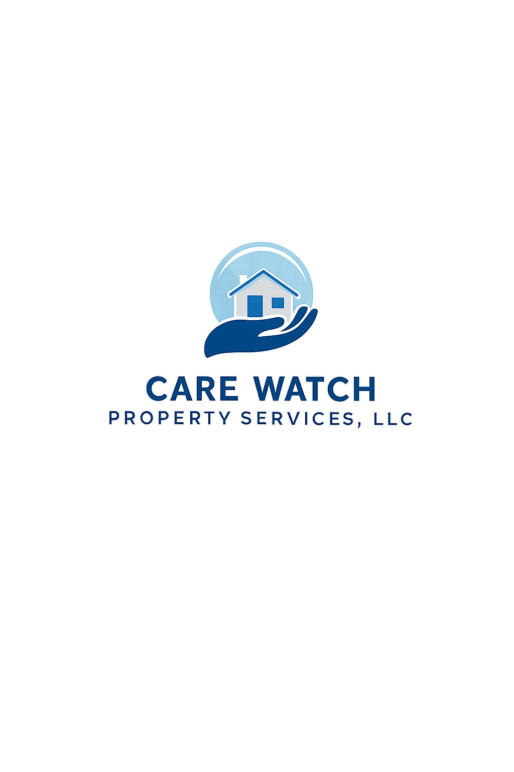 Care Watch Property Services, LLC logo with a hand cradling a house in a bubble.